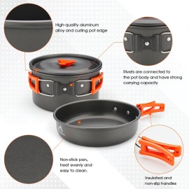 THTYBROS 17pcs Camping Cookware Kit, 0.45Gal Pot, 7inches Pan,0.30Gal Kettle Set with 2 Set Stainless Steel Cups Plates Forks Knives Spoons for Hiking,Camping,Backpacking,Outdoor Cooking and Picnic