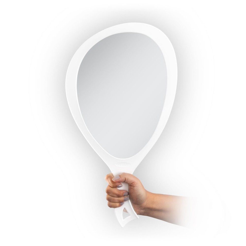 Zadro Salon Professional Extra Large Hand Mirror with Handle, 10 W x 19 L, Multi-Purpose Oval Handheld Mirror with New Distortion-Free Reflection (1, White, Large (Pack of 1))