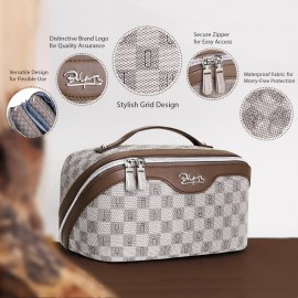 BOYATU Travel Makeup Bag Cosmetic Bags for Women: Large Make up Bags Set of 3 - Portable Makeup Organizer with Compartments&Handle&Divider - Waterproof PU Leather Toiletry Bag(02-Light Brown)