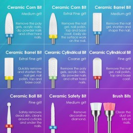 26PCS Nail Drill Bits Set with Holder Case, 3/32 inch Ceramic Safety Bits for Nail Drill, Diamond Cuticle Efile Nail Drill Bits, Remover Bits for Acrylic Gel Nail Tech Manicure Pedicure, Home Salon