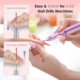 26PCS Nail Drill Bits Set with Holder Case, 3/32 inch Ceramic Safety Bits for Nail Drill, Diamond Cuticle Efile Nail Drill Bits, Remover Bits for Acrylic Gel Nail Tech Manicure Pedicure, Home Salon