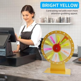 Tsnwinme 12-Inch Yellow Prize Wheel with 10 Colorful Slots for Engaging Carnival Games & Trade Shows - Dry Erase Marker & Eraser, Stickers, Double-Sided Tape Included - Easy Assembly