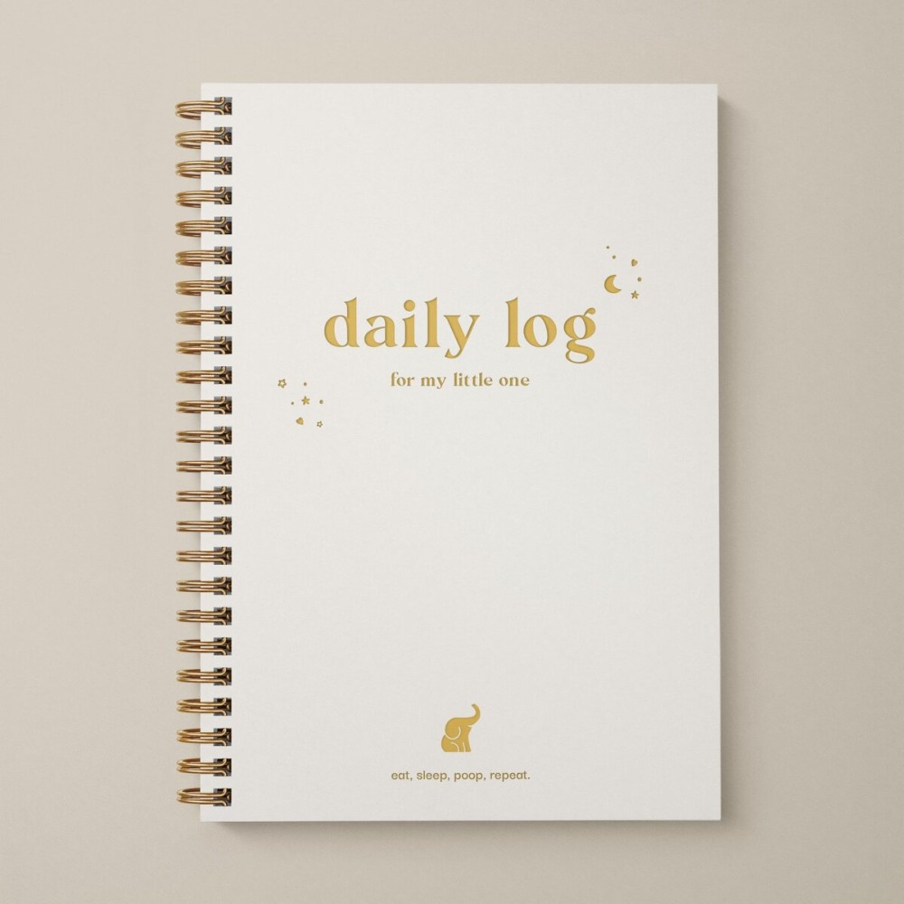 Bubbarino: Baby Daily Log Book, Track and Monitor Newborn Nursing, Sleep, Diaper and Milestones. Gift for new Parents, Grandparents, Babyshower, Nanny or Daycare - Hardcover leather A5 (Beige/Gold)
