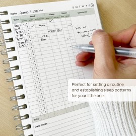 Bubbarino: Baby Daily Log Book, Track and Monitor Newborn Nursing, Sleep, Diaper and Milestones. Gift for new Parents, Grandparents, Babyshower, Nanny or Daycare - Hardcover leather A5 (Beige/Gold)