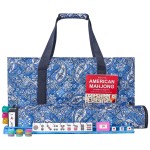 GUSTARIA American Mahjong Game Set, 166 Quality White Tiles, 4 All-in-One Color Rack/Pushers, Mahjong Tile Set with Blue Printed Carrying Bag