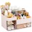 SuoXing Pink Makeup Organizer for Vanity,Large Plastic Skincare Organizers With Drawers,Bathroom Counter Organizer Cosmetic Storage for Dresser Top Skin Care,Lotion,Beauty Products and Brush Holder