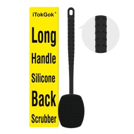 iTokGoK All New Premium Silicone Back Scrubber with Tire Anti-Slip Long Handle for Shower, Gentle Exfoliating and Massage Brush Scrubber for Sensitive Skin for Men and Women (Black)