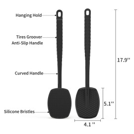 iTokGoK All New Premium Silicone Back Scrubber with Tire Anti-Slip Long Handle for Shower, Gentle Exfoliating and Massage Brush Scrubber for Sensitive Skin for Men and Women (Black)