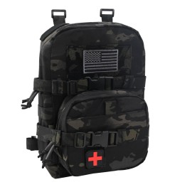 Tactical Mini Molle Hydration Pack,tactifans Outdoor Molle Hydration Carrier with IFAK Pouch&US Flag&Med Patch,Hydropack for 2L Water Bladder Molle Vest Backpack Accessory (BCP)