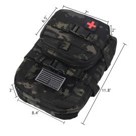 Tactical Mini Molle Hydration Pack,tactifans Outdoor Molle Hydration Carrier with IFAK Pouch&US Flag&Med Patch,Hydropack for 2L Water Bladder Molle Vest Backpack Accessory (BCP)