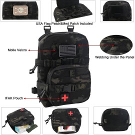 Tactical Mini Molle Hydration Pack,tactifans Outdoor Molle Hydration Carrier with IFAK Pouch&US Flag&Med Patch,Hydropack for 2L Water Bladder Molle Vest Backpack Accessory (BCP)