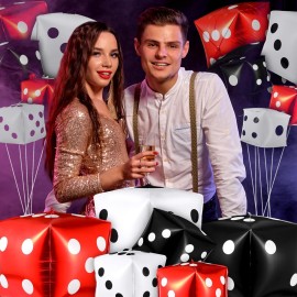 MiniInflat 18 Pcs Jumbo Dice Balloon Casino Theme Party Decor 4d Square Inflatable Dice Foil Casino Balloon for Game Night Las Vegas Birthday Graduation Prom Party Supply(Multicolor)
