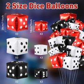MiniInflat 18 Pcs Jumbo Dice Balloon Casino Theme Party Decor 4d Square Inflatable Dice Foil Casino Balloon for Game Night Las Vegas Birthday Graduation Prom Party Supply(Multicolor)