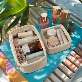 Pocmimut Mini Makeup Bag,Clear Makeup Bag Travel Toiletry Bag Pouch Purse Car Accessories Cute Stuff for Women,Travel Essentials Organizers,Beige