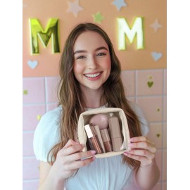 Pocmimut Mini Makeup Bag,Clear Makeup Bag Travel Toiletry Bag Pouch Purse Car Accessories Cute Stuff for Women,Travel Essentials Organizers,Beige