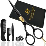 DEMAXA 5.5 Beard and Mustache Scissors Set with Beard Mustache Comb, Rust-Proof, Professionally Sharpened for Precision Trimming with Tweezers, Beard Scissors for Perfect Gift-Premium Black Scissors