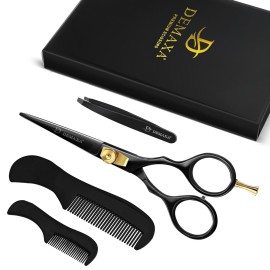 DEMAXA 5.5 Beard and Mustache Scissors Set with Beard Mustache Comb, Rust-Proof, Professionally Sharpened for Precision Trimming with Tweezers, Beard Scissors for Perfect Gift-Premium Black Scissors