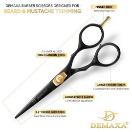 DEMAXA 5.5 Beard and Mustache Scissors Set with Beard Mustache Comb, Rust-Proof, Professionally Sharpened for Precision Trimming with Tweezers, Beard Scissors for Perfect Gift-Premium Black Scissors