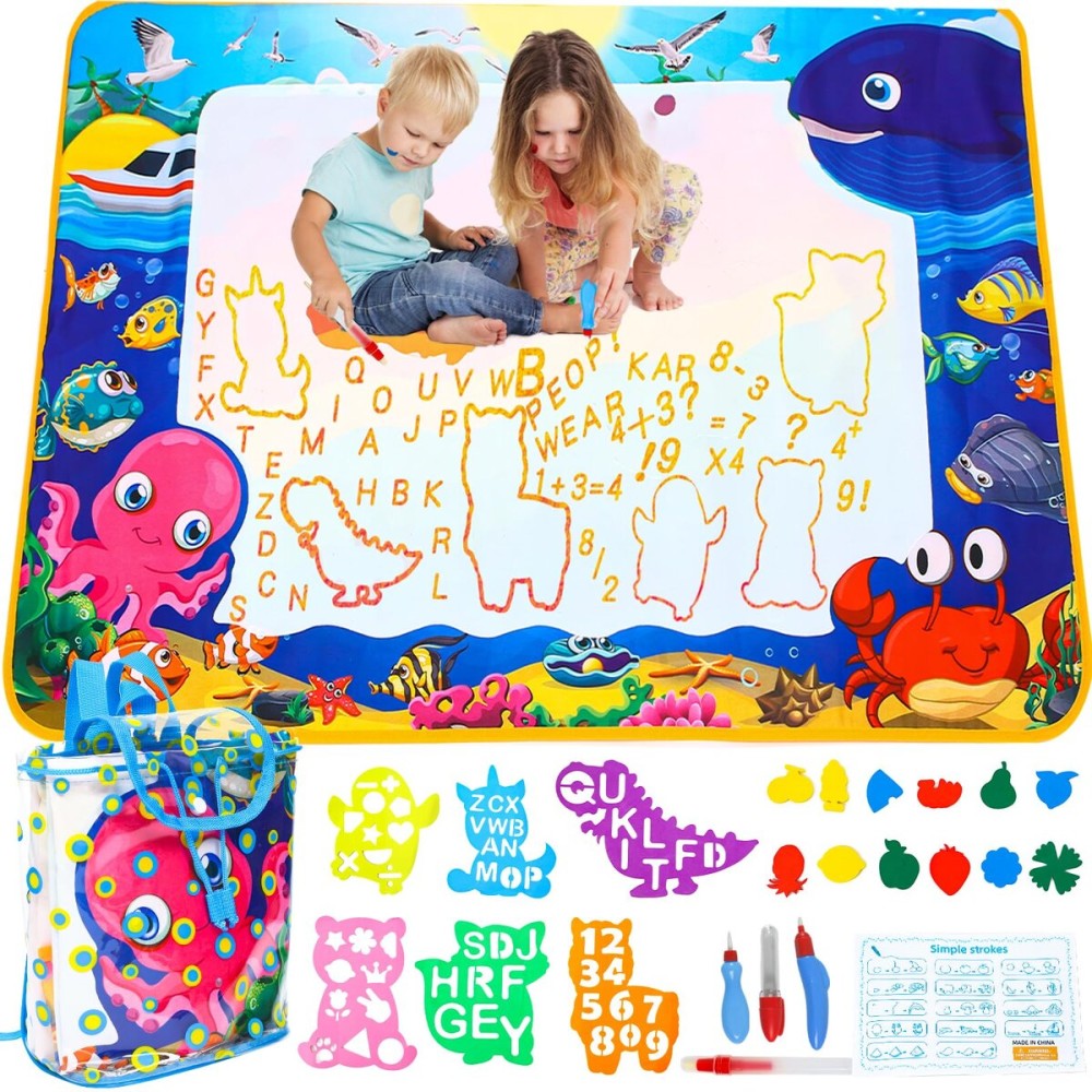 Aqua Doodle Pad NeonWater Doodle Mat with Bag, Water Drawing for Travel, Magic Coloring Painting Writing Mat for Toddlers & Kids 3 4 5 6 7