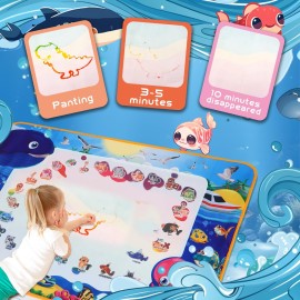 Aqua Doodle Pad NeonWater Doodle Mat with Bag, Water Drawing for Travel, Magic Coloring Painting Writing Mat for Toddlers & Kids 3 4 5 6 7
