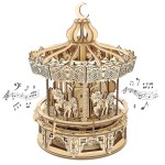 Playhiland 3D Wooden Puzzles for Adults - DIY Wooden Music Box, Merry-go-Round Model Kit - 274 Pieces Wooden Jigsaw - Brain Teaser - Birthday Gift for Boys and Girls/Adults