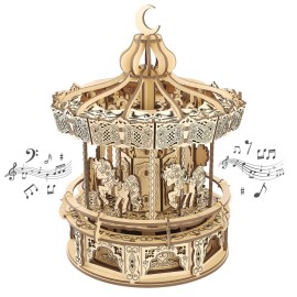 Playhiland 3D Wooden Puzzles for Adults - DIY Wooden Music Box, Merry-go-Round Model Kit - 274 Pieces Wooden Jigsaw - Brain Teaser - Birthday Gift for Boys and Girls/Adults