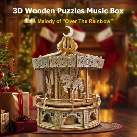 Playhiland 3D Wooden Puzzles for Adults - DIY Wooden Music Box, Merry-go-Round Model Kit - 274 Pieces Wooden Jigsaw - Brain Teaser - Birthday Gift for Boys and Girls/Adults