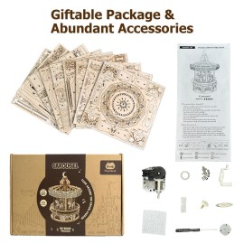 Playhiland 3D Wooden Puzzles for Adults - DIY Wooden Music Box, Merry-go-Round Model Kit - 274 Pieces Wooden Jigsaw - Brain Teaser - Birthday Gift for Boys and Girls/Adults