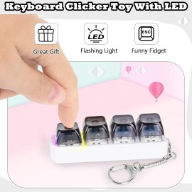 Keyboard Fidget Toy for Adults Keyboard Clicker with LED Light Keychain Fidget Stress Relief Sensory Toy