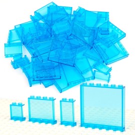 Clear Tranparent Blue Flat Plates Bricks, 60pcs Classic Pieces and Parts Panel, Window Bulk Building Blocks Accessories (Transparent Blue Mixed)