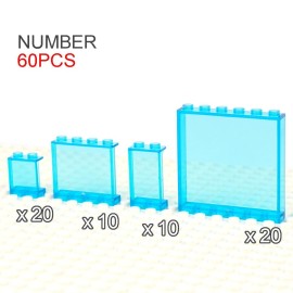 Clear Tranparent Blue Flat Plates Bricks, 60pcs Classic Pieces and Parts Panel, Window Bulk Building Blocks Accessories (Transparent Blue Mixed)