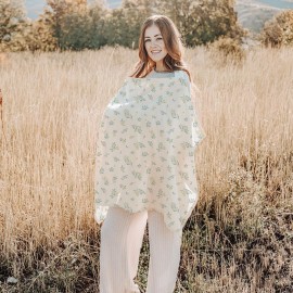 Konssy Muslin Nursing Cover for Baby Breastfeeding, Breathable 100% Cotton Breastfeeding Cover with Rigid Hoop for Mother Nursing Apron, Multi-use Carseat Canopy (Leafy)