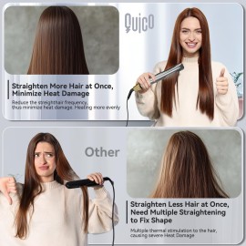 Professional Hair Straightener Flat Iron, Quico Global Use 120-240V Straightener, 12s Fast Heating, Unique Small Waist Hair Straighteners for Women Negative Ion, Ceramic Plate, Auto Off, Glove & Clip
