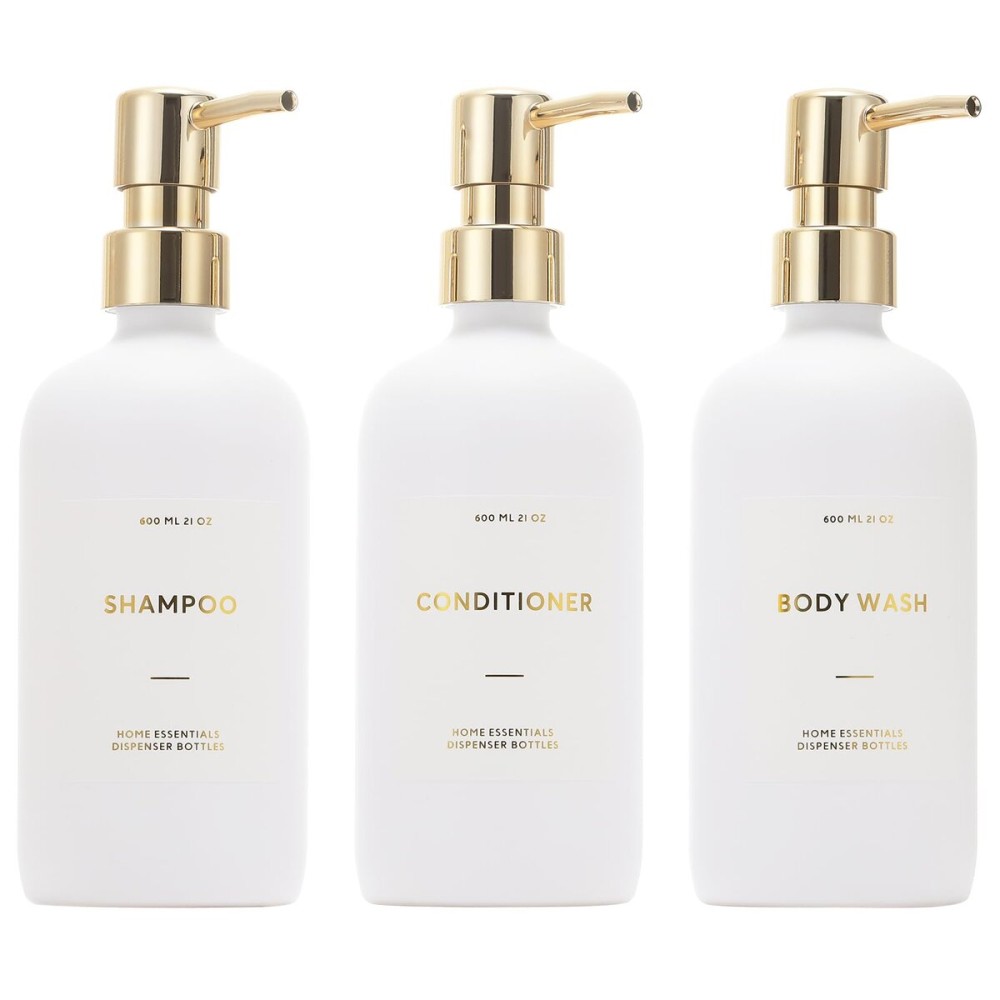 HOMCDALY Shampoo and Conditioner Dispenser, 21oz 3-Pack Refillable Pump Bottles, Shampoo Container, Empty Pump Bottle, Bathroom Shower Dispenser21oz-White&Gold