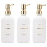 HOMCDALY Shampoo and Conditioner Dispenser, 21oz 3-Pack Refillable Pump Bottles, Shampoo Container, Empty Pump Bottle, Bathroom Shower Dispenser21oz-White&Gold
