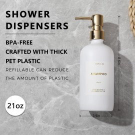 HOMCDALY Shampoo and Conditioner Dispenser, 21oz 3-Pack Refillable Pump Bottles, Shampoo Container, Empty Pump Bottle, Bathroom Shower Dispenser21oz-White&Gold