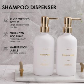 HOMCDALY Shampoo and Conditioner Dispenser, 21oz 3-Pack Refillable Pump Bottles, Shampoo Container, Empty Pump Bottle, Bathroom Shower Dispenser21oz-White&Gold