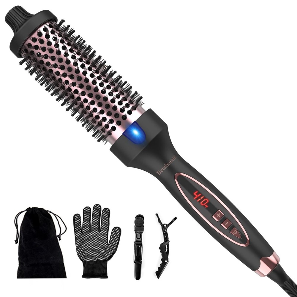 Betahouse Thermal Brush Curling Iron Brush, 1.5 Inch lonic Heated Round Brushes Hair Styling for Blowout Look, 5 Heat Temps for Volumizer Hair Curler, Dual Voltage Betahouse Thermal Brush Curling Iron Brush, 1.5 Inch lonic Heated Round Brushes Hair Styling for Blowout Look, 5 Heat Temps for Volumizer Hair Curler, Dual Voltage