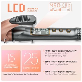 Thirtek 1 1/2 Inch Large Curling Iron with 1.5 Inch Ceramic Tourmaline Barrel, 15 Temps (180F-450F) for Fast, Long-Lasting, Smooth Salon Finish, 60-min Auto Shut-Off, Dual Voltage Hair Curler