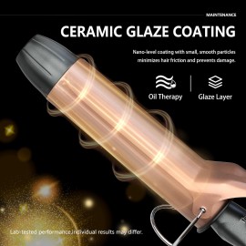 Thirtek 1 1/2 Inch Large Curling Iron with 1.5 Inch Ceramic Tourmaline Barrel, 15 Temps (180F-450F) for Fast, Long-Lasting, Smooth Salon Finish, 60-min Auto Shut-Off, Dual Voltage Hair Curler