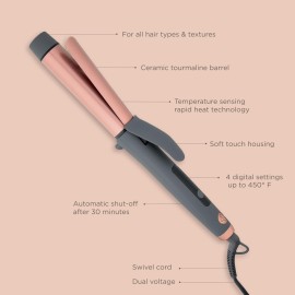 Hairitage Curl Envy Hair Curling Iron 1 1/4 Inch - Ceramic Tourmaline Curling Iron 1.25\' Barrel - Silky Smooth + Bouncy Curls - 4 Digital Heat Settings up to 450 Degrees - Auto Shut-Off