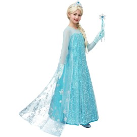 Spooktacular Creations Ice Princess Dress for Girls, Light Blue Snow Princess Costume, Sequin Dress with Tailing Cape for Kids Toddler Halloween, Birthday, Cosplay Party (Small, 5-7 yrs)