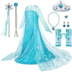 Spooktacular Creations Ice Princess Dress for Girls, Light Blue Snow Princess Costume, Sequin Dress with Tailing Cape for Kids Toddler Halloween, Birthday, Cosplay Party (3T, 3-4 yrs)