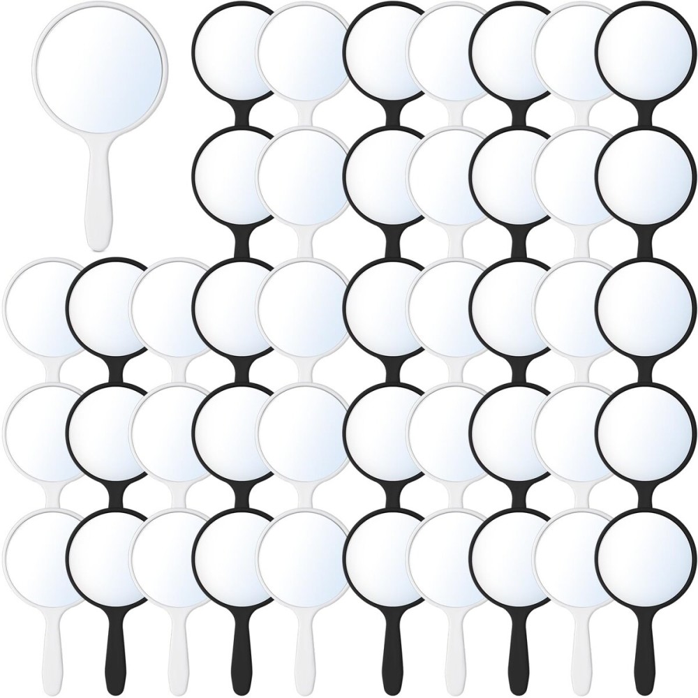 Jetec 50 Pcs Handheld Mirror with Handle, 3.94 L x 2.17 W, Small Portable Round Mirror Bulk for Kids Travel Makeup Classroom Camping Daily DIY Crafts (Black, White)