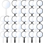 Jetec 50 Pcs Handheld Mirror with Handle, 3.94 L x 2.17 W, Small Portable Round Mirror Bulk for Kids Travel Makeup Classroom Camping Daily DIY Crafts (Black, White)