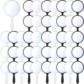 Jetec 50 Pcs Handheld Mirror with Handle, 3.94 L x 2.17 W, Small Portable Round Mirror Bulk for Kids Travel Makeup Classroom Camping Daily DIY Crafts (Black, White)