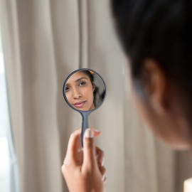 Jetec 50 Pcs Handheld Mirror with Handle, 3.94 L x 2.17 W, Small Portable Round Mirror Bulk for Kids Travel Makeup Classroom Camping Daily DIY Crafts (Black, White)