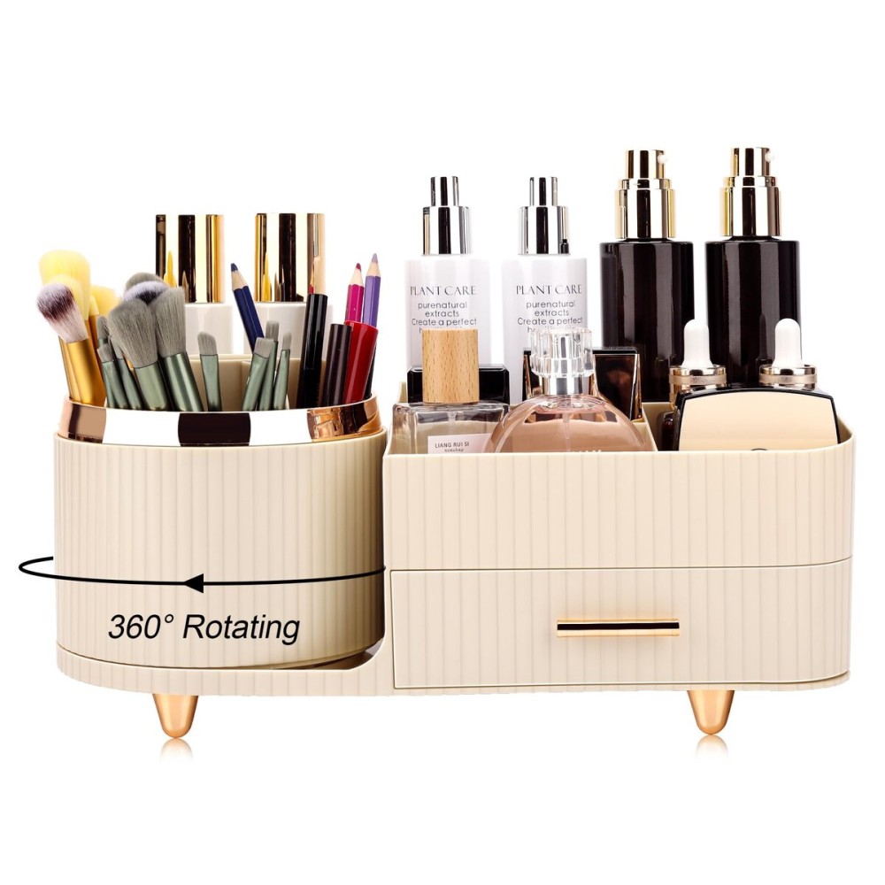 Molutsody Makeup Organizer for Vanity, Cosmetic Display Case with Drawers, Fits Makeup, Skincare Products, Brushes, Lipsticks, and Other Accessories, Versatile Storage Solution (Cream)