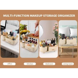 Molutsody Makeup Organizer for Vanity, Cosmetic Display Case with Drawers, Fits Makeup, Skincare Products, Brushes, Lipsticks, and Other Accessories, Versatile Storage Solution (Cream)