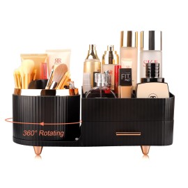 Molutsody Makeup Organizer for Vanity, Cosmetic Display Case with Drawers, Fits Makeup, Skincare Products, Brushes, Lipsticks, and Other Accessories, Versatile Storage Solution (Black)